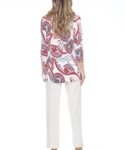 Jostar Women's Hit V-Neck Binding Tunic Top Quarter Sleeve Print-347HT-QRP1-W262 Quarter Sleeves