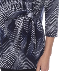 Jostar HIT Print Side Tie Tunic Quarter Sleeve-357HT-QP-W260-NVY Quarter Sleeves
