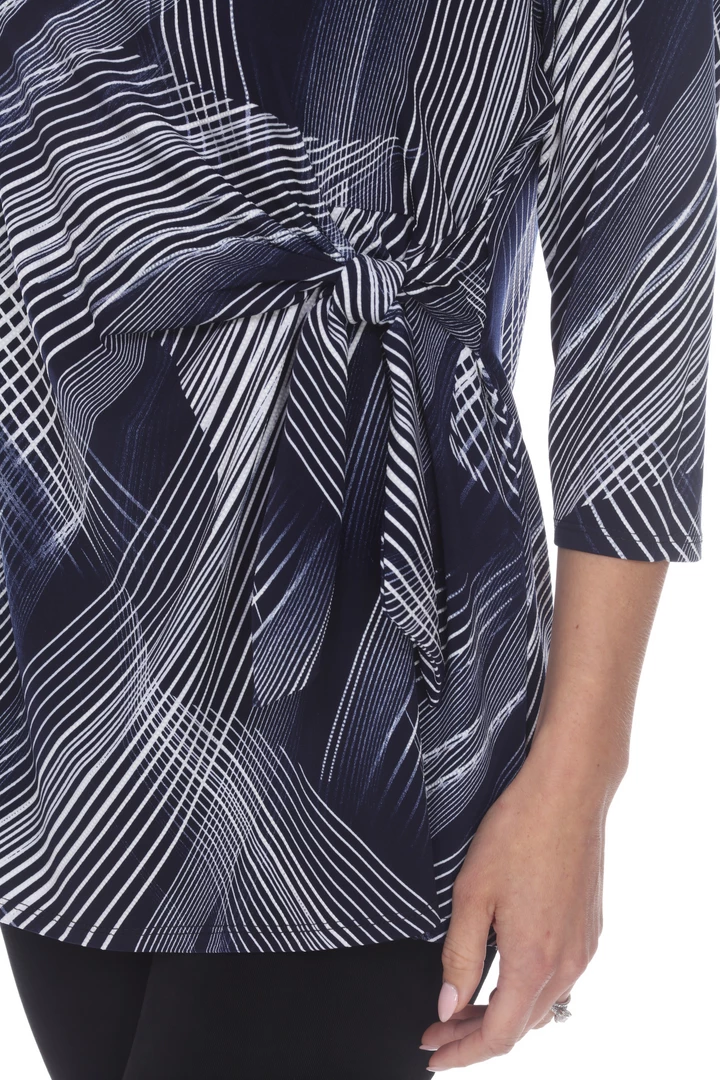 Jostar HIT Print Side Tie Tunic Quarter Sleeve-357HT-QP-W260-NVY Quarter Sleeves