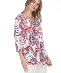 Jostar Women's Hit V-Neck Binding Tunic Top Quarter Sleeve Print-347HT-QRP1-W262 Quarter Sleeves