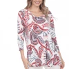 Jostar Women's Hit V-Neck Binding Tunic Top Quarter Sleeve Print-347HT-QRP1-W262 Quarter Sleeves