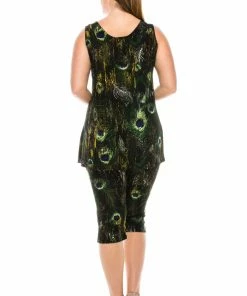 Jostar Women's Stretchy Tank Capri Set Sleeveless Plus Print, 902BN-TXP-W137