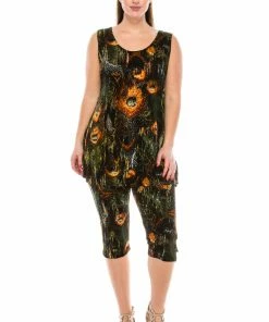 Jostar Women's Stretchy Tank Capri Set Sleeveless Plus Print, 902BN-TXP-W137
