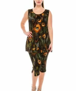 Jostar Women's Stretchy Tank Capri Set Sleeveless Plus Print, 902BN-TXP-W137