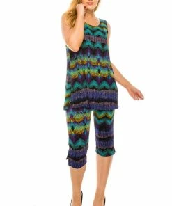 Jostar Women's Stretchy Tank Capri Set Sleeveless Plus Print, 902BN-TXP-W176