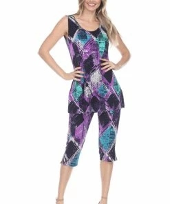 Pant Sets Jostar Women's Stretchy Tank Capri Pant Set Print-902BN-TRP1-W180