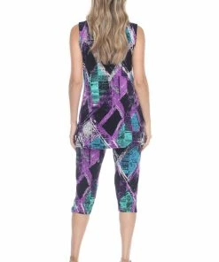 Pant Sets Jostar Women's Stretchy Tank Capri Pant Set Print-902BN-TRP1-W180