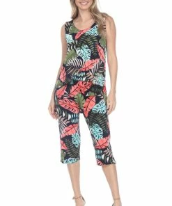 Pant Sets Jostar Women's Stretchy Tank Capri Pant Set Print-902BN-TRP1-W212