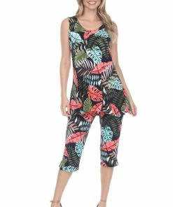 Pant Sets Jostar Women's Stretchy Tank Capri Pant Set Print-902BN-TRP1-W212