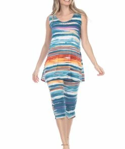 Pant Sets Jostar Women's Stretchy Tank Capri Pant Set Print-902BN-TRP1-W213