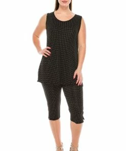 Jostar Women's Stretchy Tank Capri Set Sleeveless Plus Print, 902BN-TXP-W990