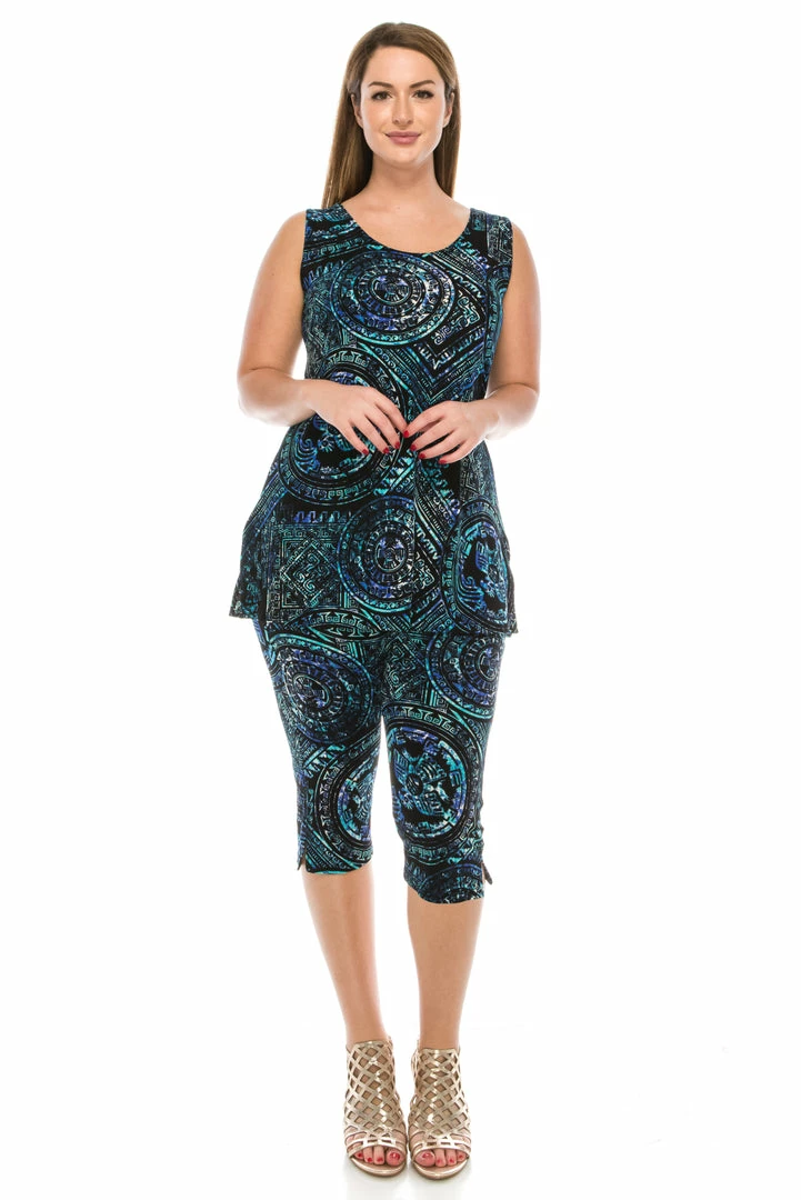 Jostar Women's Stretchy Tank Capri Pant Set Print-902BN-TRP1-W014
