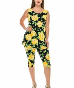 Pant Sets Jostar Women's Stretchy Tank Capri Pant Set Print-902BN-TRP1-W020