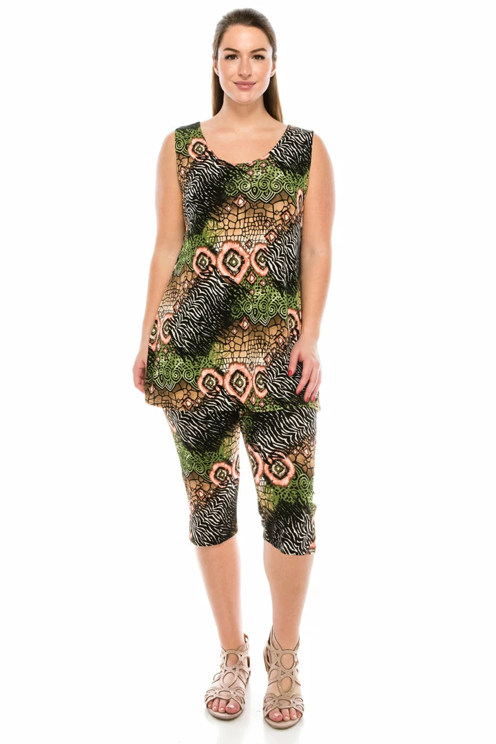 Jostar Women's Stretchy Tank Capri Pant Set Print-902BN-TRP1-W045 Pant Sets
