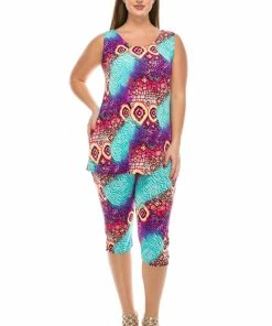 Jostar Women's Stretchy Tank Capri Pant Set Print-902BN-TRP1-W045 Pant Sets