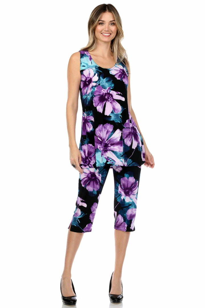 Pant Sets Jostar Women's Stretchy Tank Capri Pant Set Print-902BN-TRP1-W050