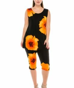 Pant Sets Jostar Women's Stretchy Tank Capri Pant Set Print-902BN-TRP1-W113