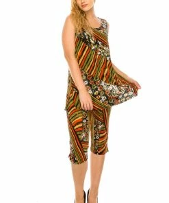 Pant Sets Jostar Women's Stretchy Tank Capri Pant Set Print-902BN-TRP1-W160
