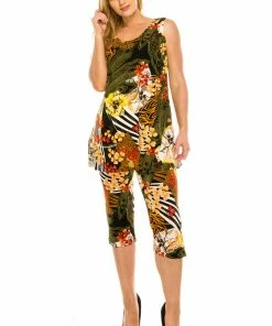 Pant Sets Jostar Women's Stretchy Tank Capri Pant Set Print-902BN-TRP1-W168