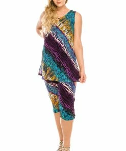 Jostar Women's Stretchy Tank Capri Pant Set Print-902BN-TRP1-W182 Pant Sets