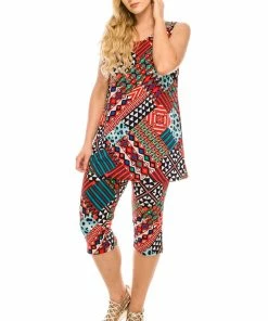 Jostar Women's Stretchy Tank Capri Pant Set Print-902BN-TRP1-W190 Pant Sets