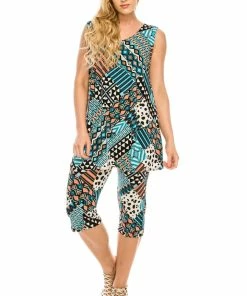Jostar Women's Stretchy Tank Capri Pant Set Print-902BN-TRP1-W190 Pant Sets