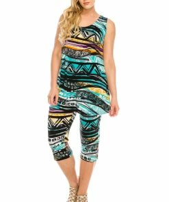 Pant Sets Jostar Women's Stretchy Tank Capri Pant Set Print-902BN-TRP1-W194