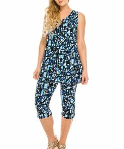 Pant Sets Jostar Women's Stretchy Tank Capri Pant Set Print-902BN-TRP1-W196