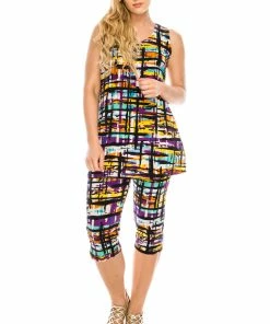 Jostar Women's Stretchy Tank Capri Pant Set Print-902BN-TRP1-W198 Pant Sets