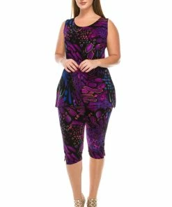 Jostar Women's Stretchy Tank Capri Set Sleeveless Plus Print, 902BN-TXP-W207 Plus Size