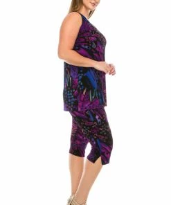 Jostar Women's Stretchy Tank Capri Set Sleeveless Plus Print, 902BN-TXP-W207 Plus Size