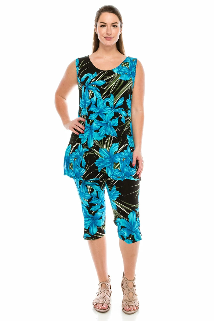 Jostar Women's Stretchy Tank Capri Pant Set Print-902BN-TRP1-W683