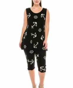 Pant Sets Jostar Women's Stretchy Tank Capri Pant Set Print-902BN-TRP1-W981