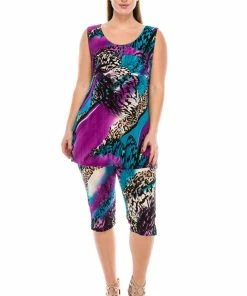Pant Sets Jostar Women's Stretchy Tank Capri Pant Set Print-902BN-TRP1-W985