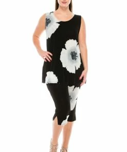 Plus Size Jostar Women's Stretchy Tank Capri Set Sleeveless Plus Print, 902BN-TXP-W113
