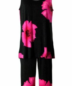 Plus Size Jostar Women's Stretchy Tank Capri Set Sleeveless Plus Print, 902BN-TXP-W113