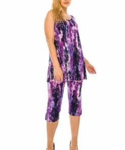 Jostar Women's Stretchy Tank Capri Set Sleeveless Plus Print, 902BN-TXP-W168 Pant Sets