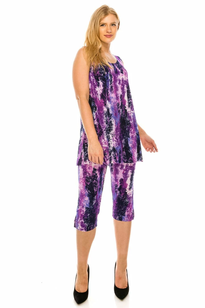 Jostar Women's Stretchy Tank Capri Set Sleeveless Plus Print, 902BN-TXP-W168 Pant Sets