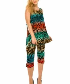 Jostar Women's Stretchy Tank Capri Set Sleeveless Plus Print, 902BN-TXP-W171