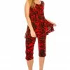 Jostar Women's Stretchy Tank Capri Set Sleeveless Plus Print, 902BN-TXP-W173 Pant Sets