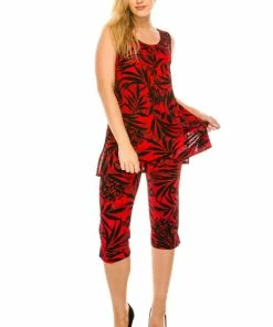 Jostar Women's Stretchy Tank Capri Set Sleeveless Plus Print, 902BN-TXP-W171