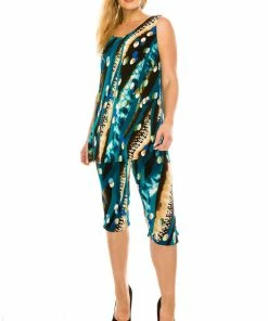 Pant Sets Jostar Women's Stretchy Tank Capri Set Sleeveless Plus Print, 902BN-TXP-W175