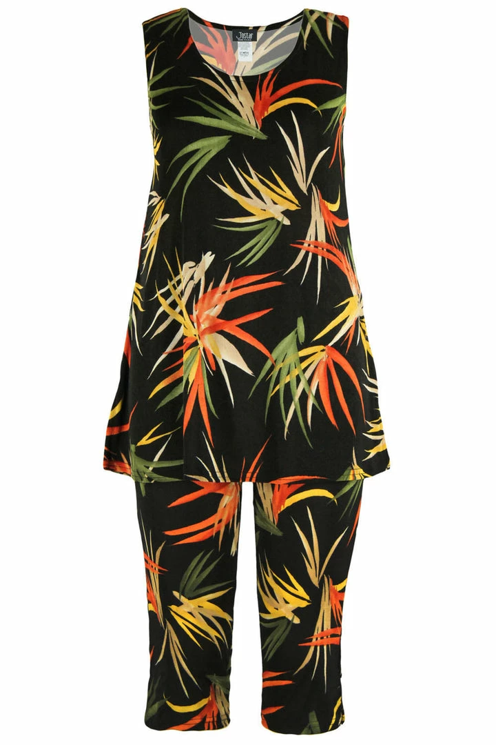 Jostar Women's Stretchy Tank Capri Set Sleeveless Plus Print, 902BN-TXP-W679 Pant Sets
