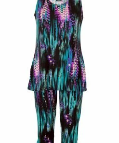 Jostar Women's Stretchy Tank Capri Set Sleeveless Plus Print, 902BN-TXP-W944