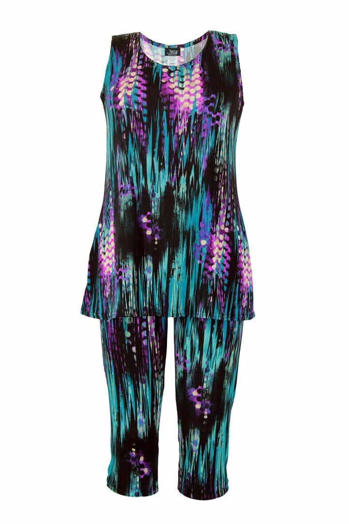 Jostar Women's Stretchy Tank Capri Set Sleeveless Plus Print, 902BN-TXP-W944