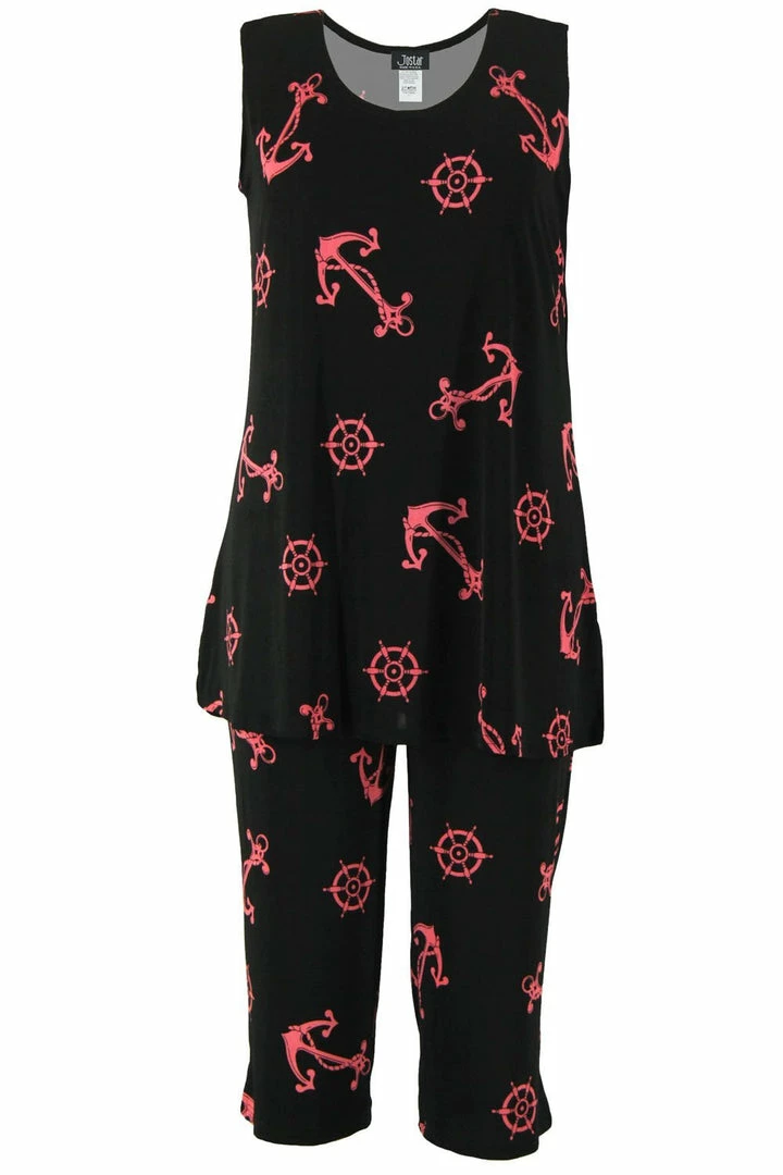 Jostar Women's Stretchy Tank Capri Set Sleeveless Plus Print, 902BN-TXP-W944