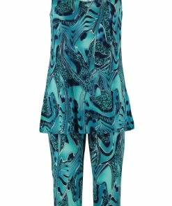 Jostar Women's Stretchy Tank Capri Set Sleeveless Plus Print, 902BN-TXP-W984