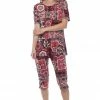 Jostar Women's Stretchy Capri Pants Set Short Sleeve Plus Print, 903BN-SXP1-W166