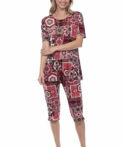 Jostar Women's Stretchy Capri Pants Set Short Sleeve Plus Print, 903BN-SXP1-W166
