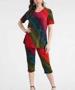 Jostar Women's Stretchy Capri Pant Set Short Sleeve Print-903BN-SRP1-W182
